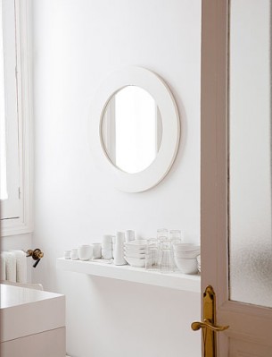 White Kithchen with Round mirror