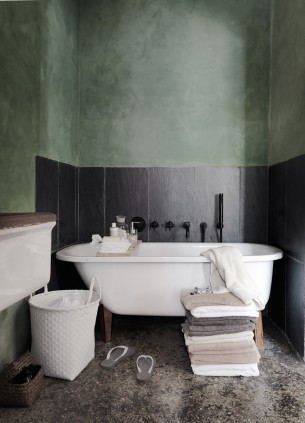 Olive Green and Black Bathroom