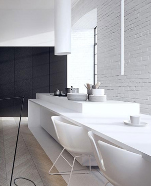 Black and White Loft Minimalist Kitchen