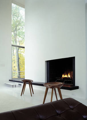 Fireplace and High floor-to-ceiling windows