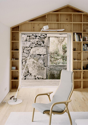 Wood and stone reading space