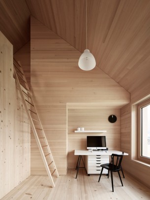 All wood workspace with wood ladder